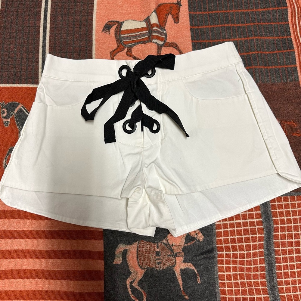Zara Trafaluc White Shorts Lace Up Cotton size XS